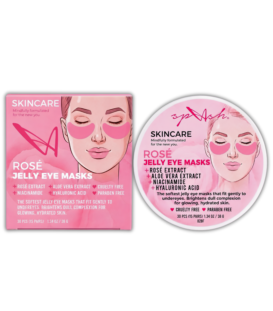 Splash Skincare – Rosé Jelly Eye Masks (30 pcs / 15 pairs – 1.34 oz / 38 g)